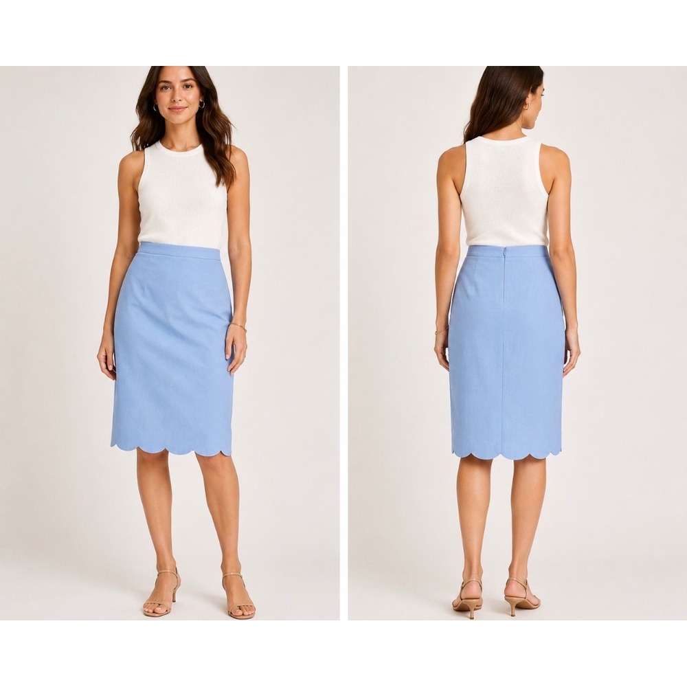 J.Crew Vintage Scalloped Hem Midi Skirt Periwinkle Blue Cotton Size 12
